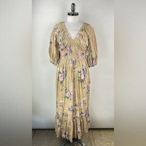 💚 3150. Empire Floral Tan Maxi Dress